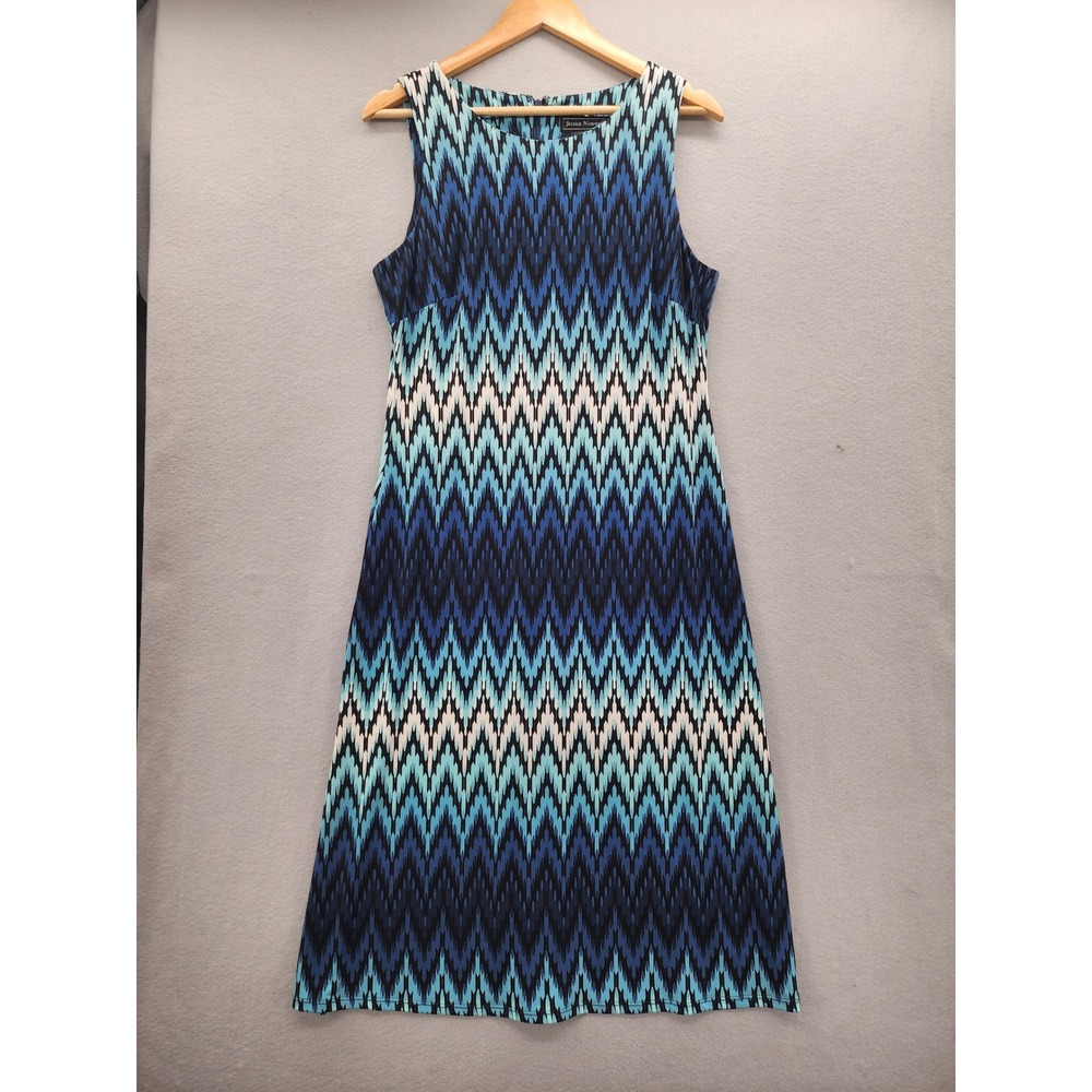 Jessica Howard Blue Chevron Zig‎ Zag Sleeveless Sheath Dress Size 12 Geometric